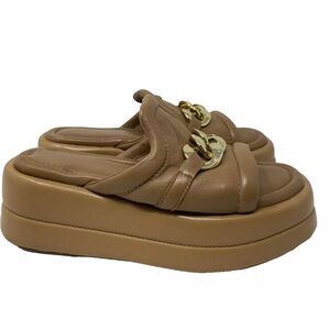 ANTHROPOLOGIE Alba Moda Leather Platform Wedge Slip-on Hardware Slides Sz 39/8